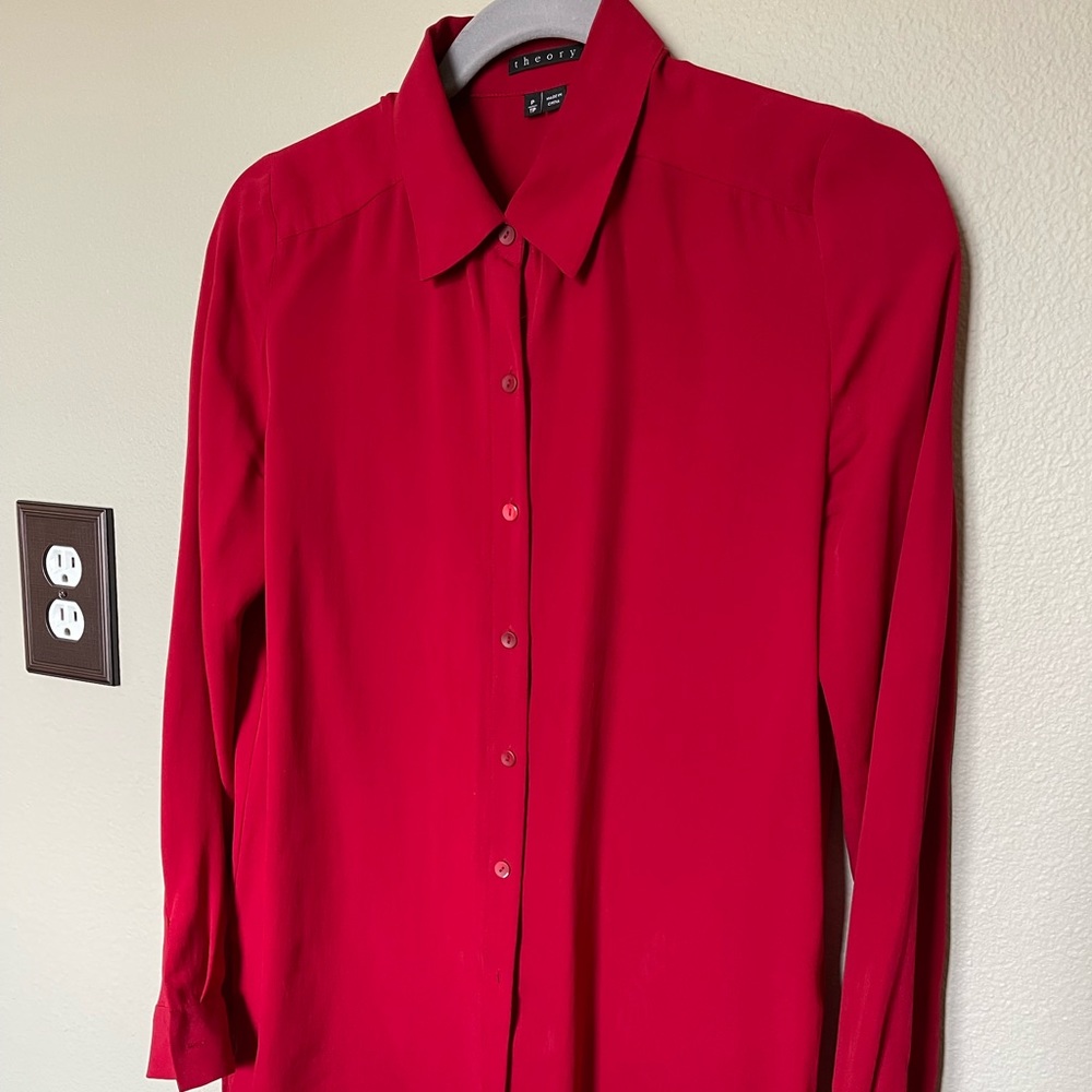 Theory Silk Blouse Red